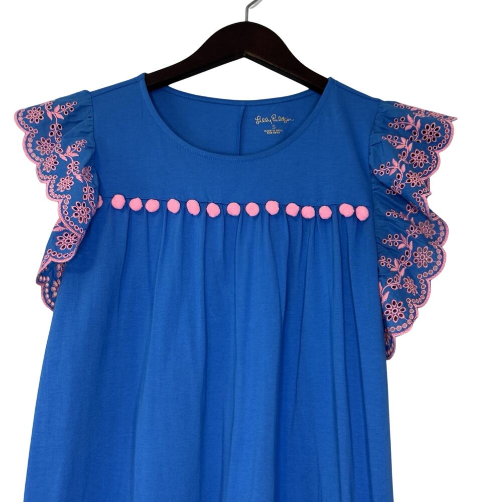 Lilly Pulitzer Ave Mini Shift Dress Women's Small Blue Pom Pom Flutter Resort - Picture 3 of 12